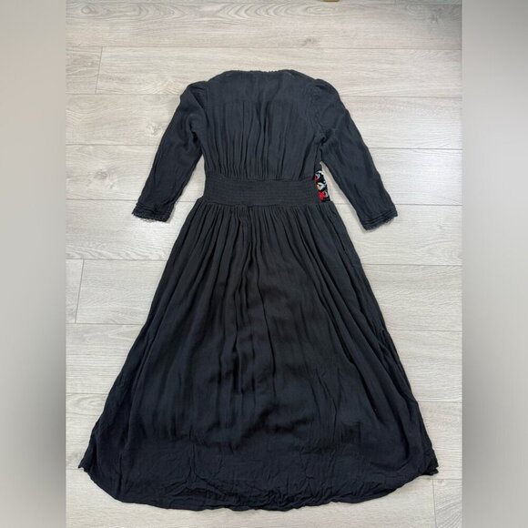 Free People Flora Embroidered Floral Midi Dress Black - Picture 6 of 14